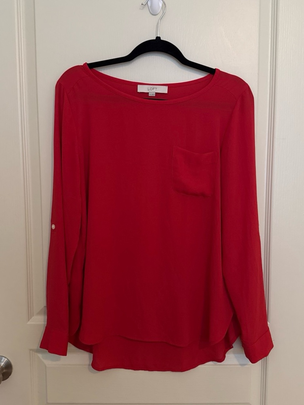 LOFT Bright Red Long-Sleeve Pocket Blouse